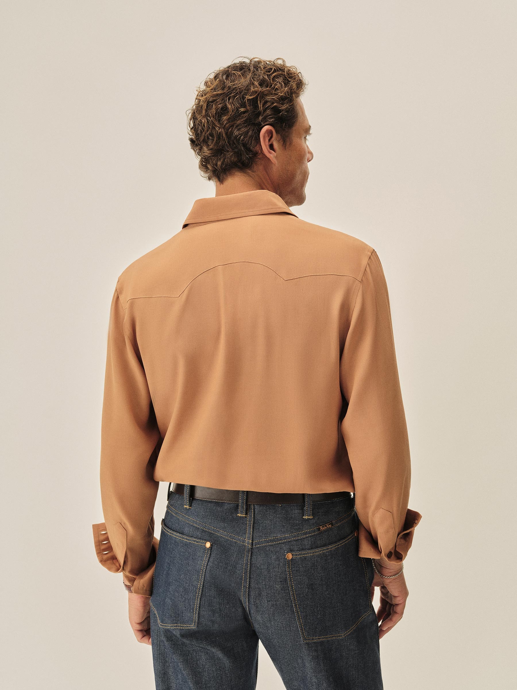 Buck Mason — Burnt Orange Sunset Rayon Western Shirt — view 3