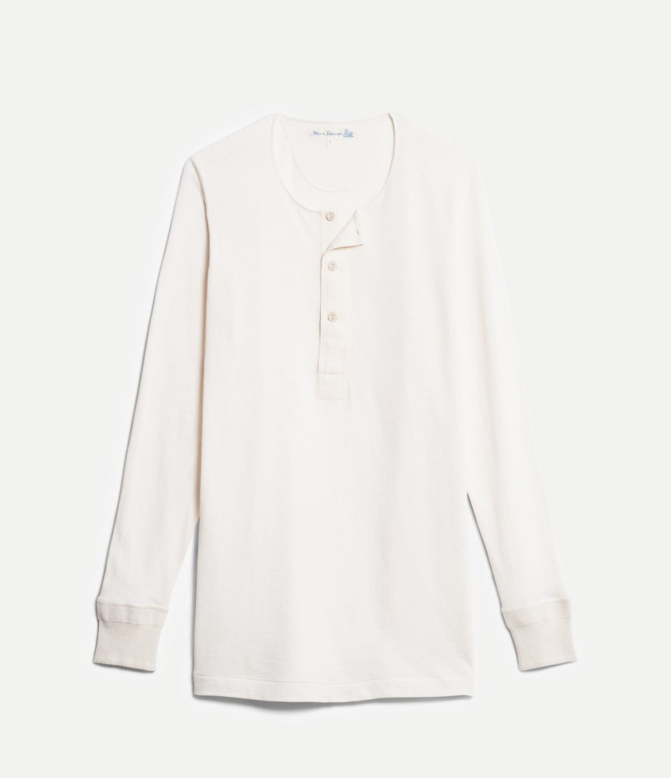 Merz b. Schwanen — 102 Loopwheeled Maco-Imit Long Sleeve Henley — view 2