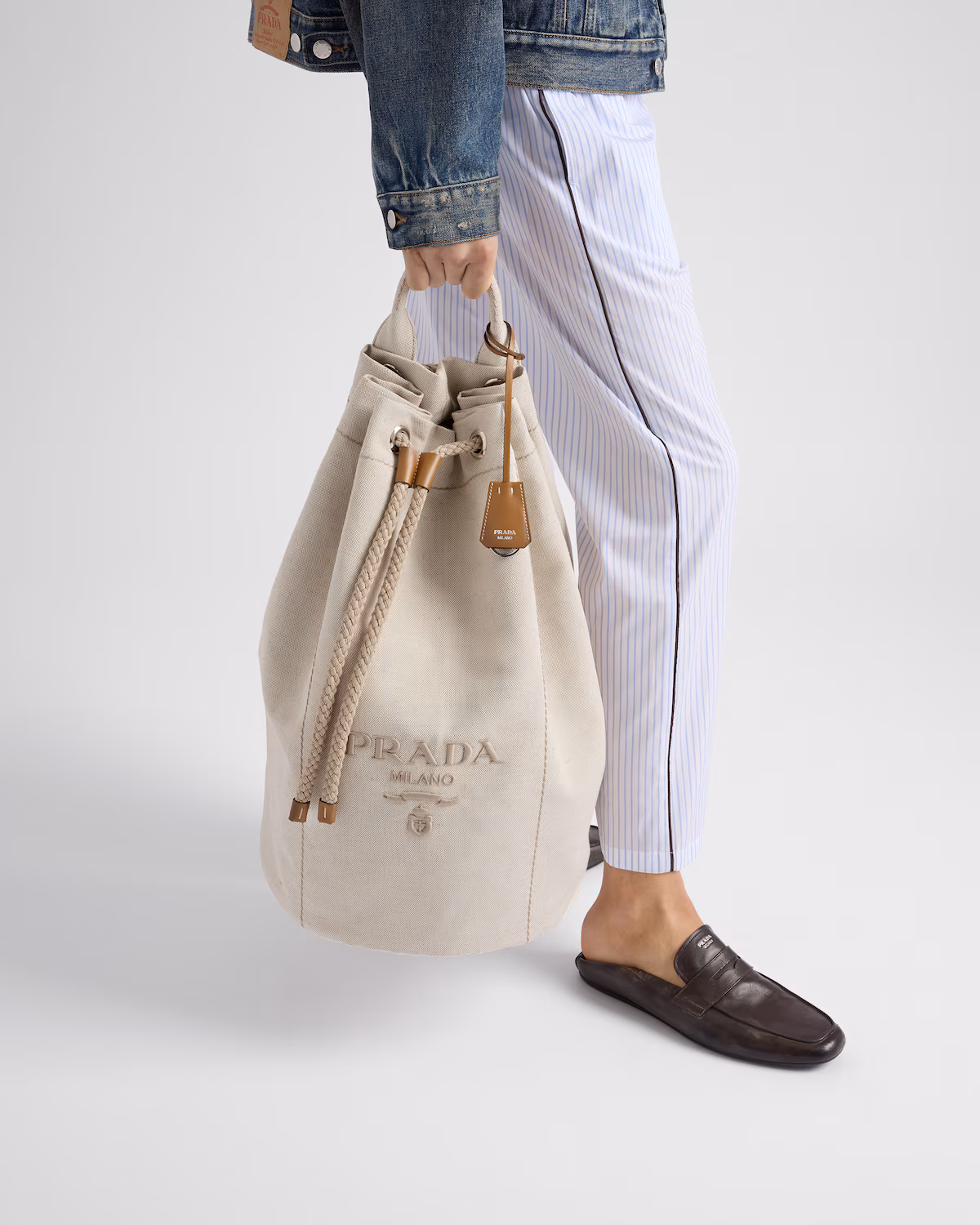 Prada — Linen-Blend Drawstring Duffel — view 2