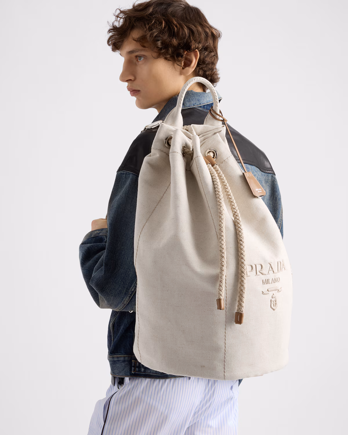 Prada — Linen-Blend Drawstring Duffel — view 6